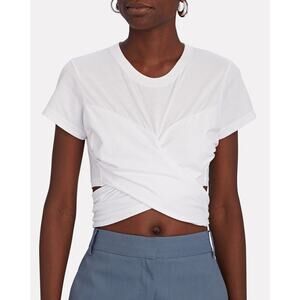 Luel Studio Paulina Tie Back Wrap Tee Shirt Top White Women's Size Medium